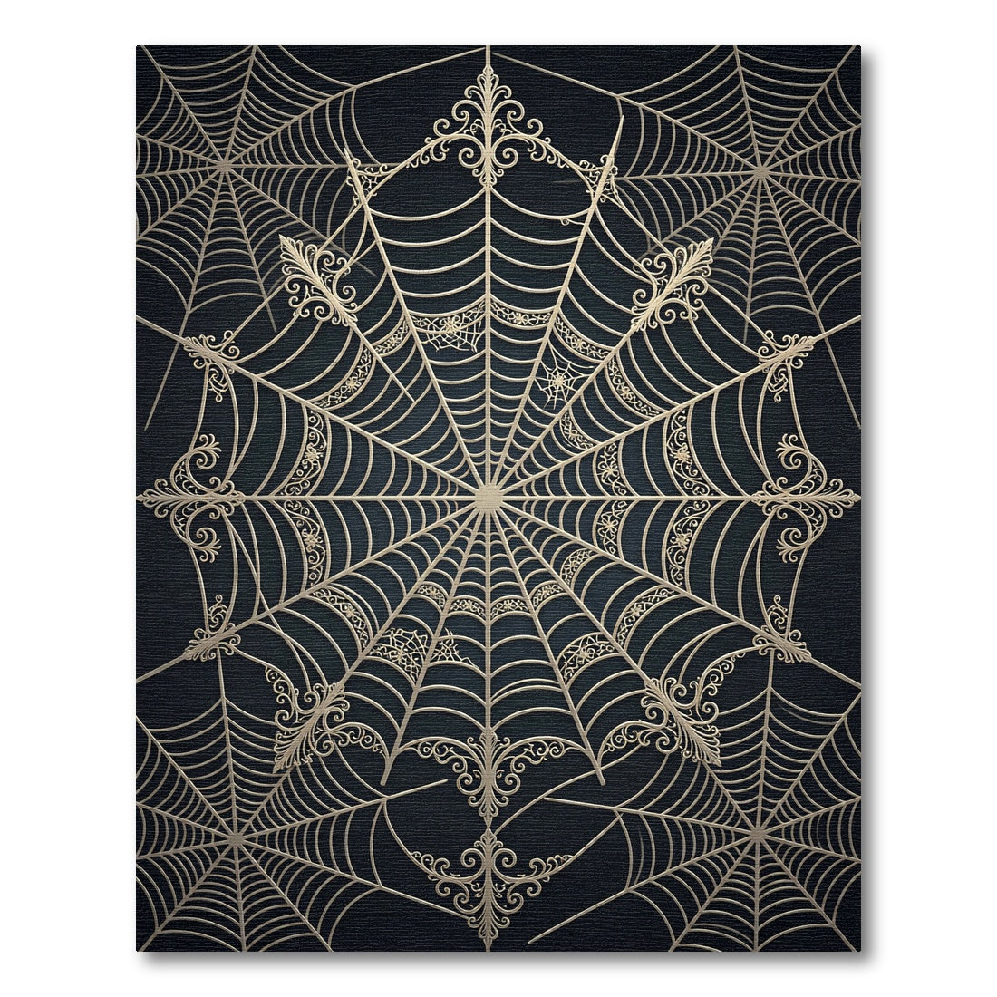 Golden Filigree Spiderweb Art Rug