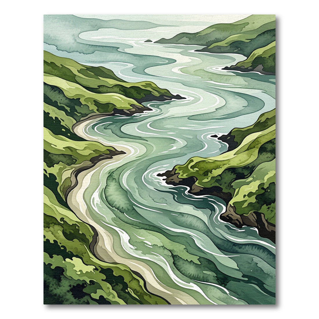Abstract Verdant Coastal Landscape Wave Rug