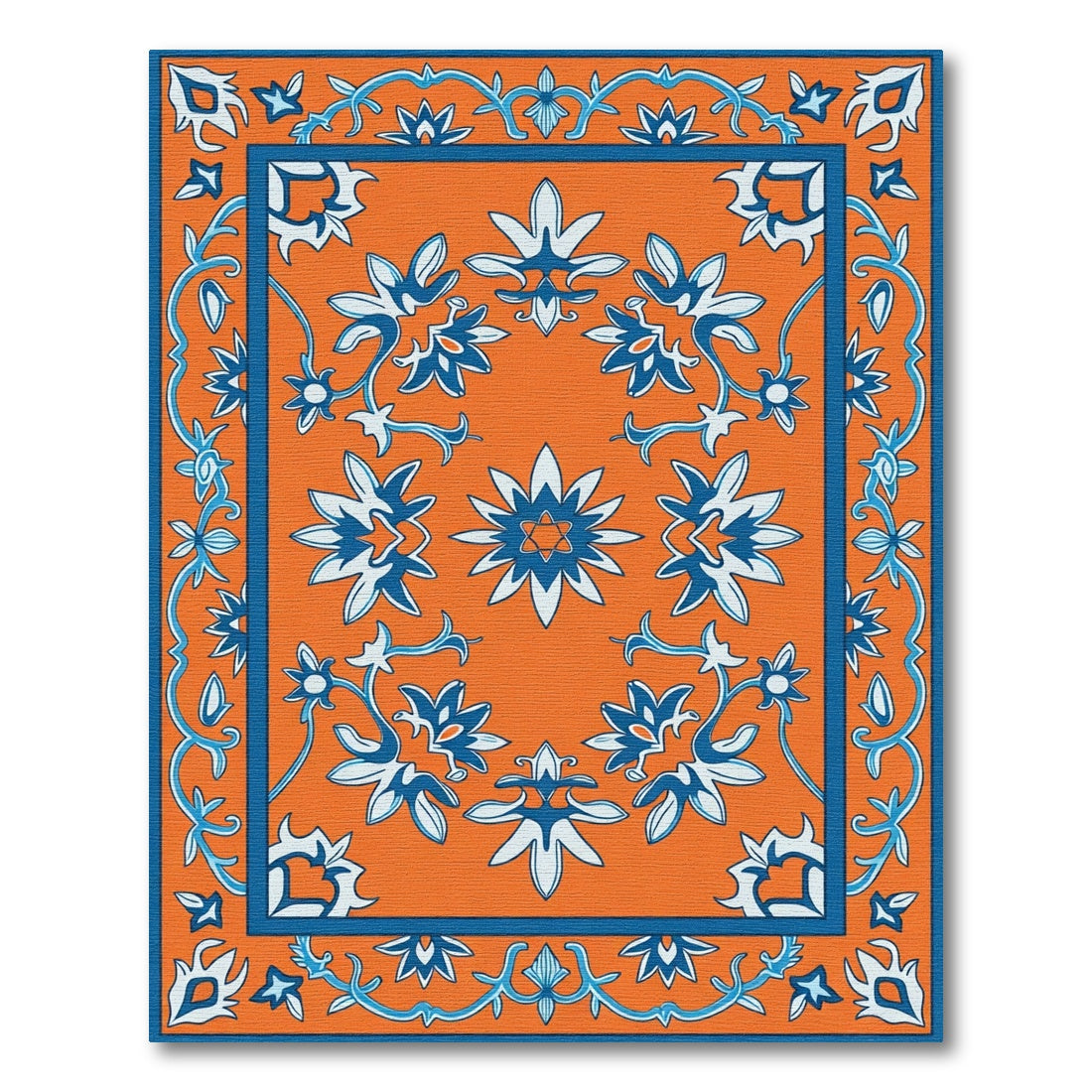 Orange Blue Floral Vine Medallion Rug