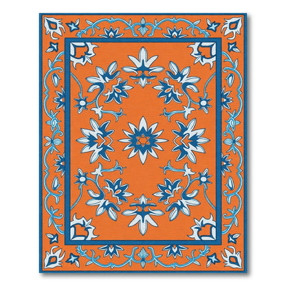 Orange Blue Floral Vine Medallion Rug