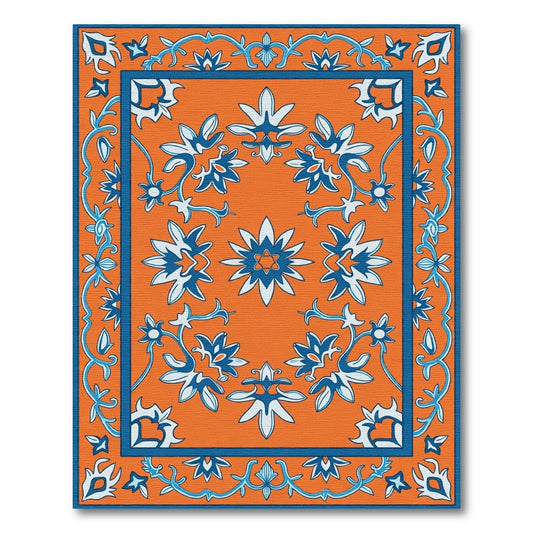 Orange Blue Floral Vine Medallion Rug
