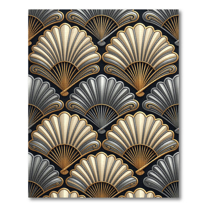 Art Deco Gold Silver Fan Pattern Rug