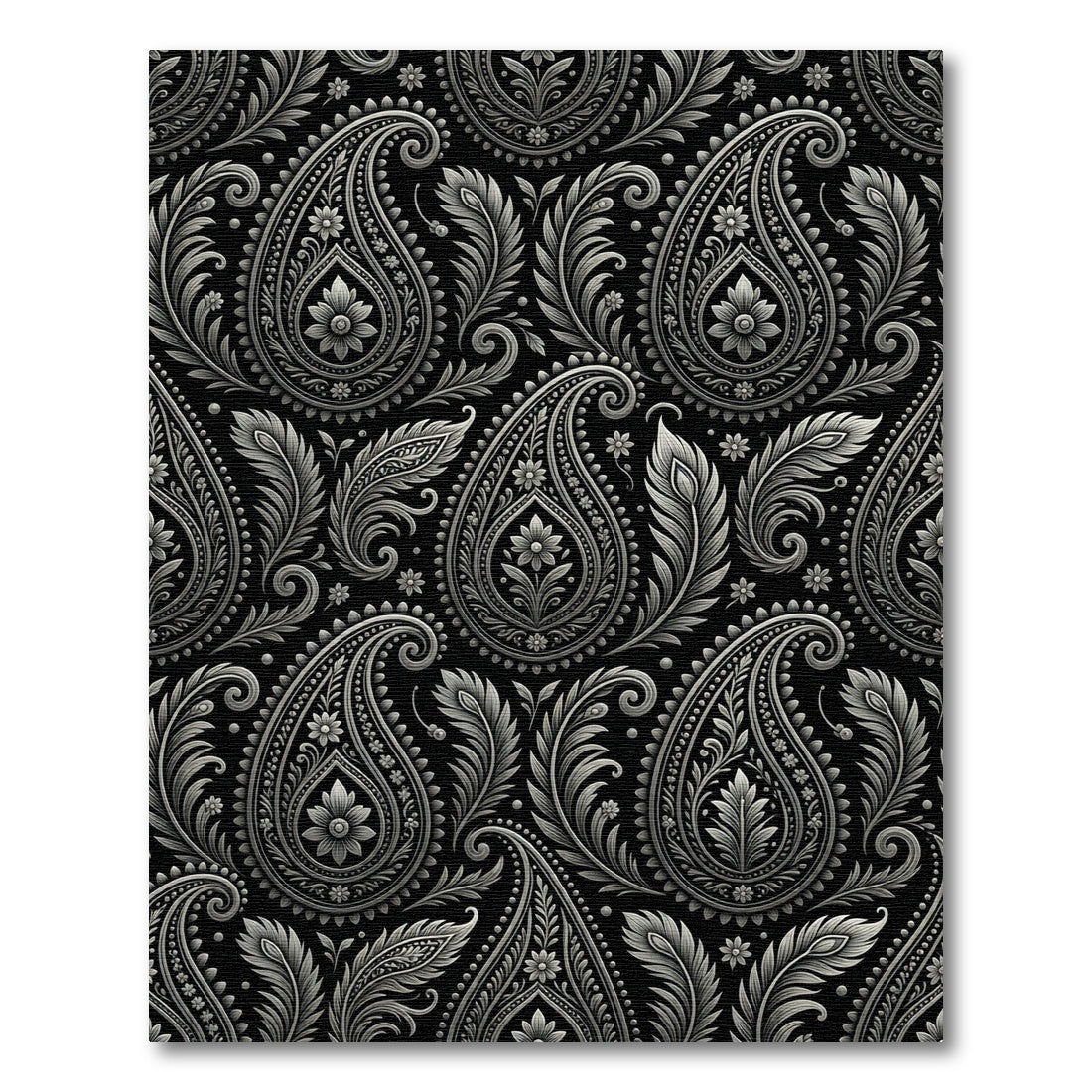 Ornate Gray Paisley Floral Scroll Rug