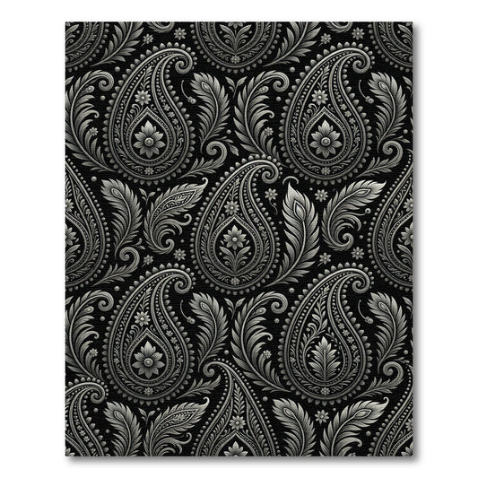 Ornate Gray Paisley Floral Scroll Rug