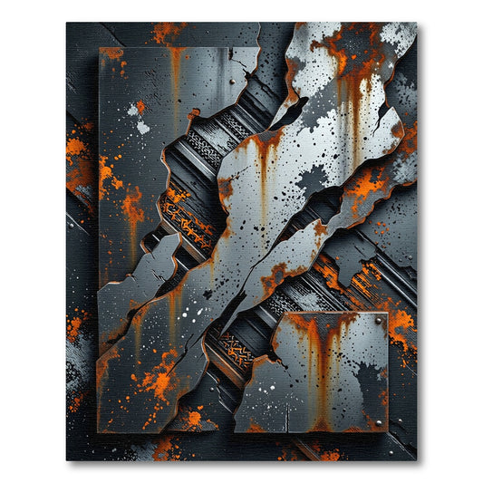 Industrial Distressed Metal Rust Orange Abstract Rug