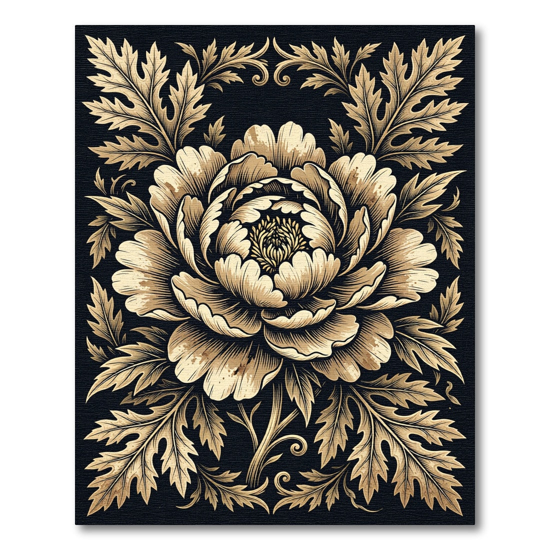 Gold Peony Floral Scroll Area Rug
