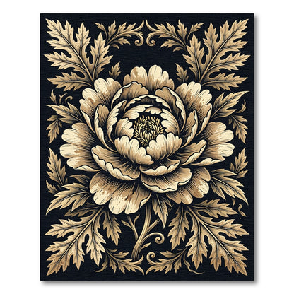 Gold Peony Floral Scroll Area Rug