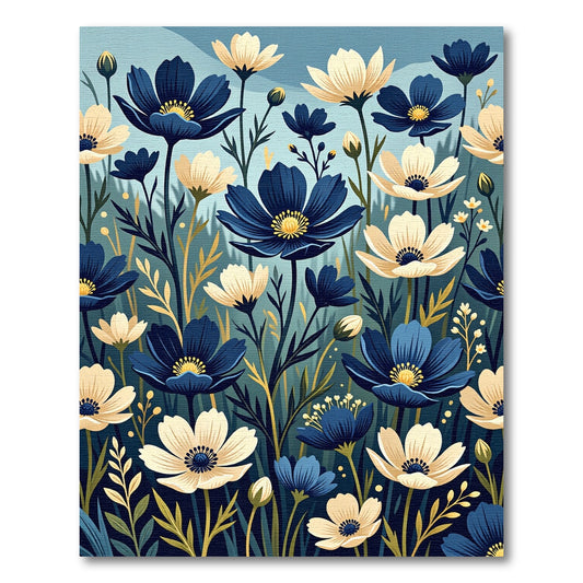 Midnight Cream Floral Botanical Meadow Rug