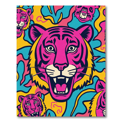 Vivid Pink Fierce Tiger Abstract Background Rug