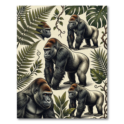 Botanical Jungle Silverback Gorilla Illustration Rug