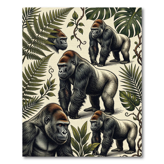Botanical Jungle Silverback Gorilla Illustration Rug