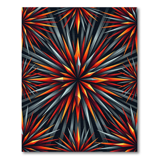Fiery Starburst Symmetry Scarlet Rug