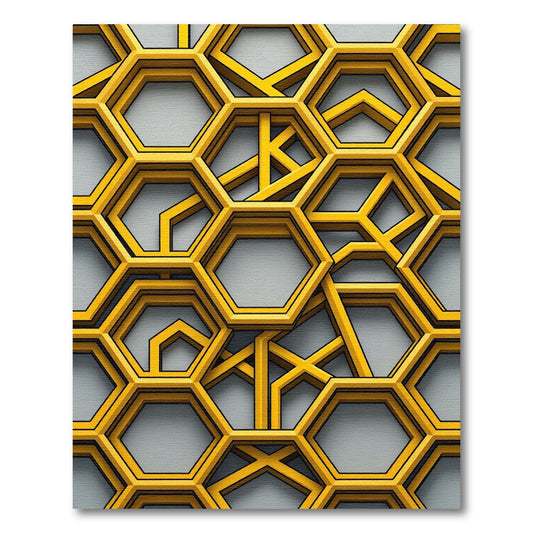 Modern Geometric Golden Hexagon Lattice Rug