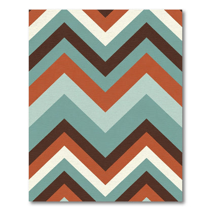 Retro Teal Coral Chevron Stripes Rug