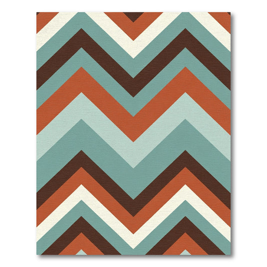 Retro Teal Coral Chevron Stripes Rug