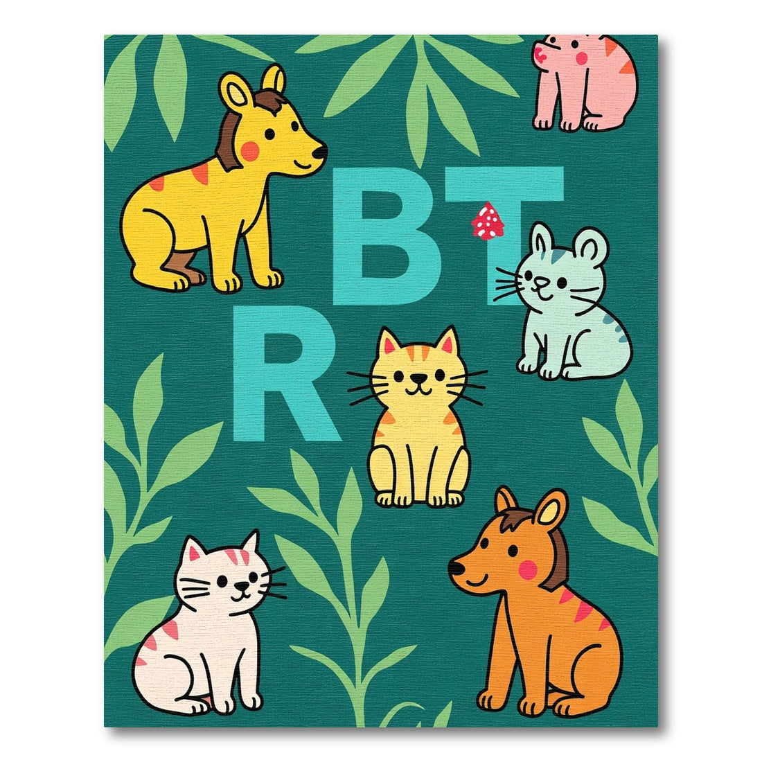 Whimsical Cartoon Animals Jungle Green Rug