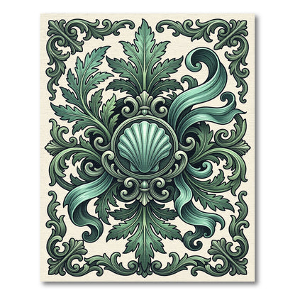 Deep Teal Leaf Scroll Medallion Rug