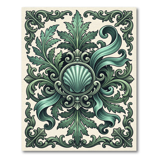 Deep Teal Leaf Scroll Medallion Rug