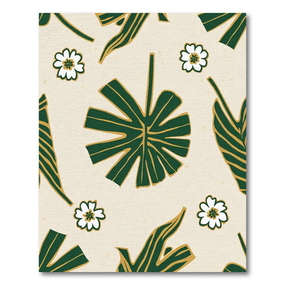 Emerald Leaf White Flower Medley Rug
