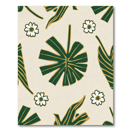Emerald Leaf White Flower Medley Rug