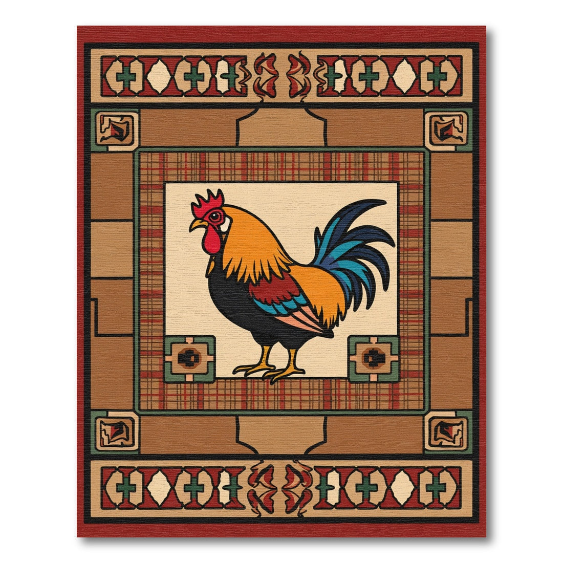 Golden Rooster Tartan Border Rug