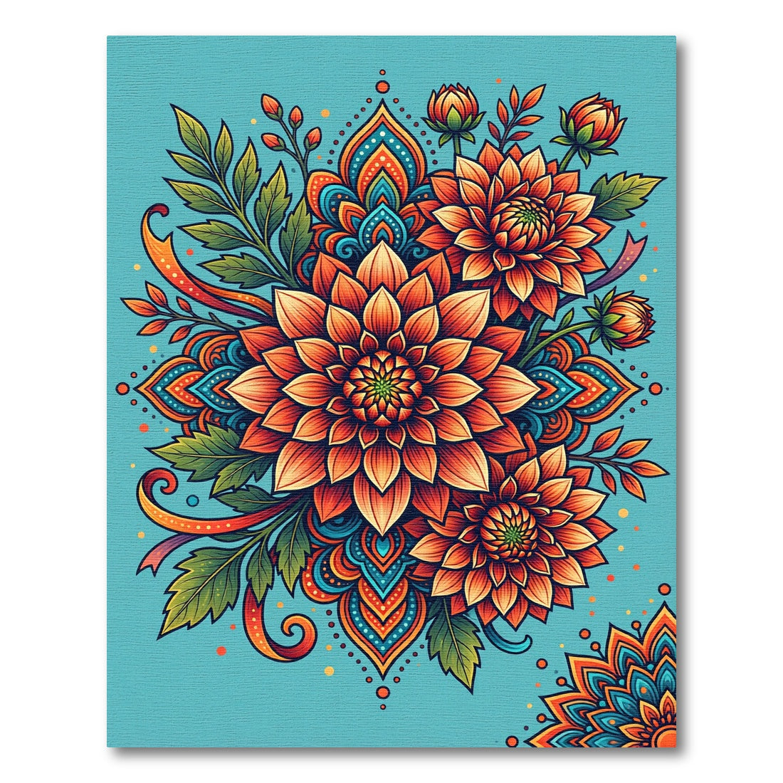 Vibrant Orange Floral Mandala Composition Rug