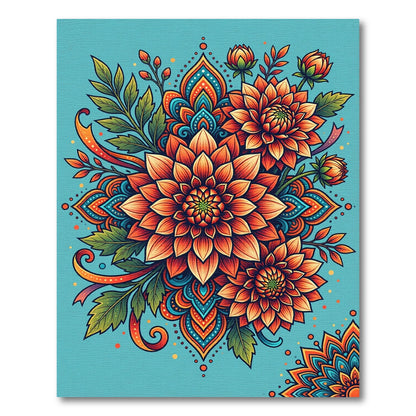 Vibrant Orange Floral Mandala Composition Rug
