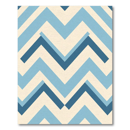 Modern Cream Blue Chevron Rug