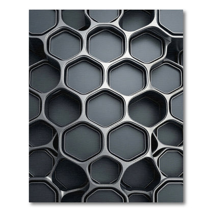 Modern Metallic Silver Geometric Honeycomb Rug