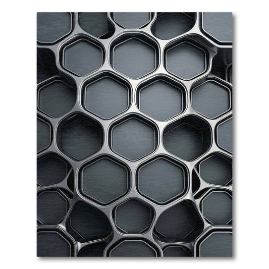 Modern Metallic Silver Geometric Honeycomb Rug