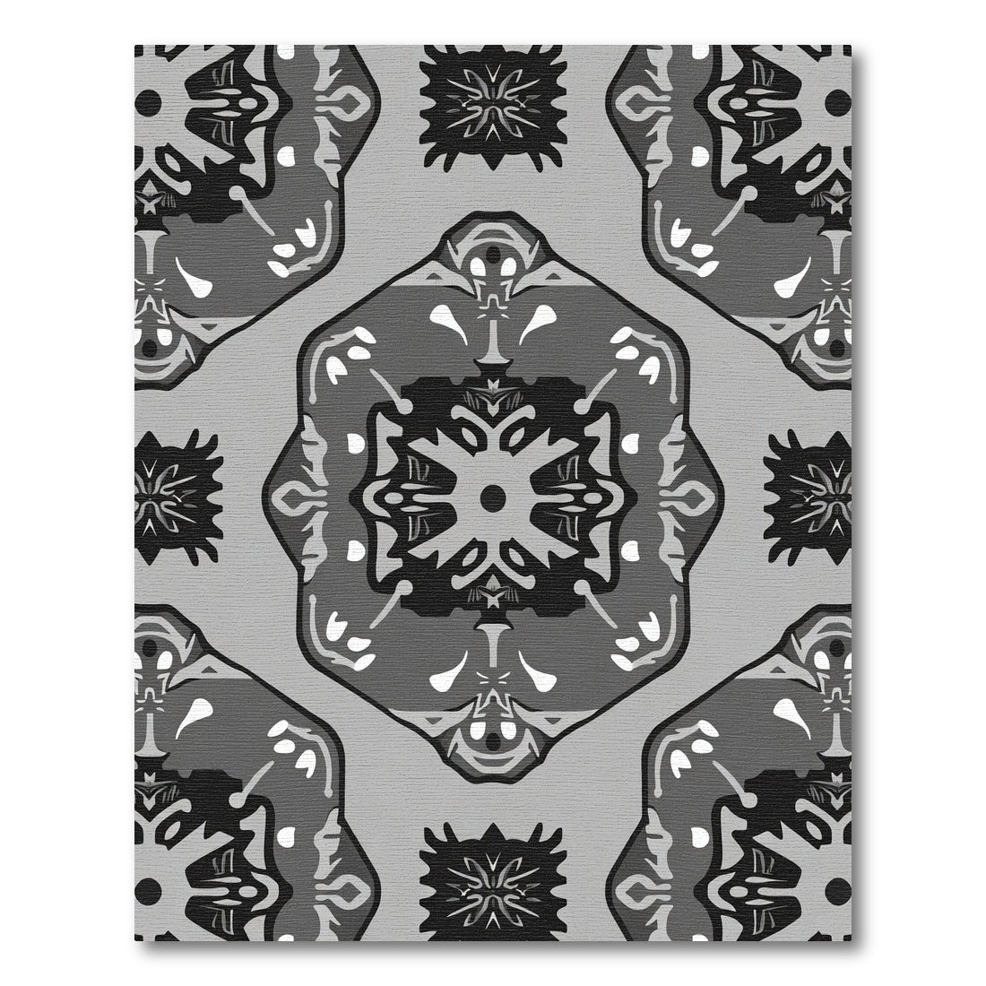 Monochromatic Abstract Floral Medallion Rug