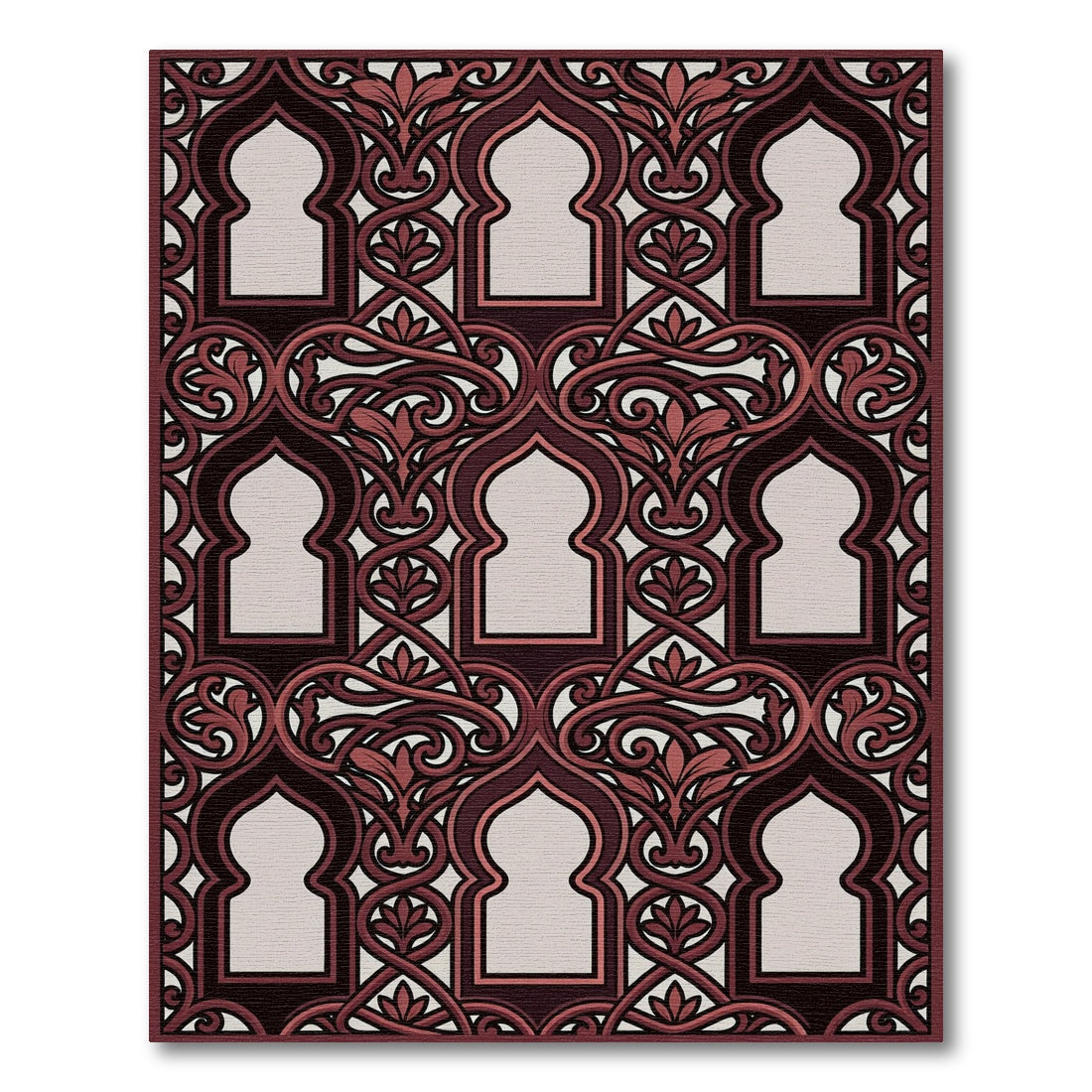 Classic Burgundy Archway Ornamental Scroll Rug