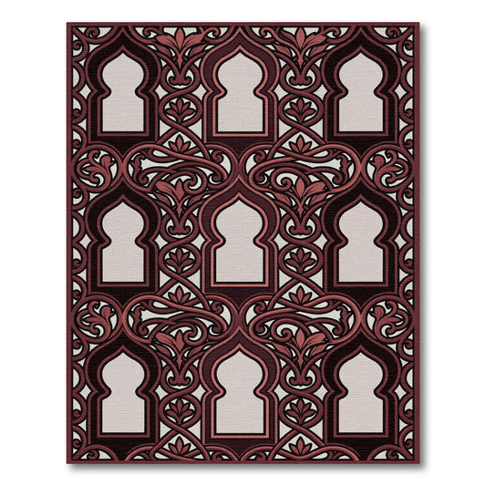 Classic Burgundy Archway Ornamental Scroll Rug