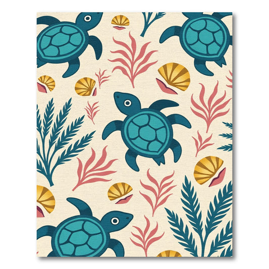 Playful Teal Sea Turtles Coral Shells Rug