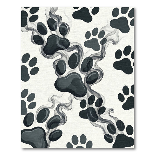 Monochrome Smoky Paw Print Abstract Art Rug