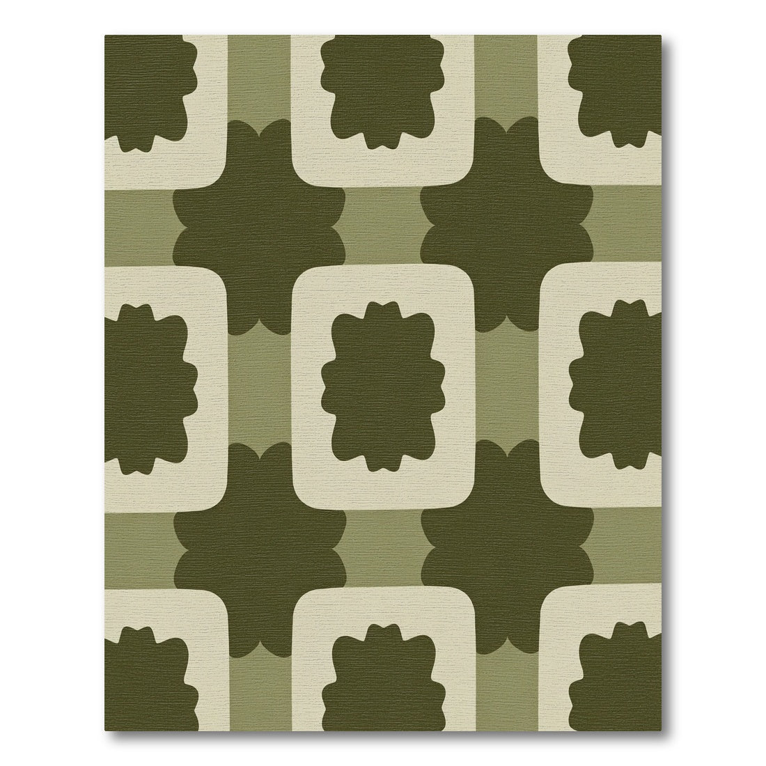 Olive Green Abstract Floral Squares Rug