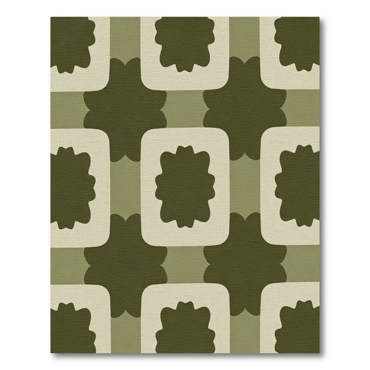 Olive Green Abstract Floral Squares Rug