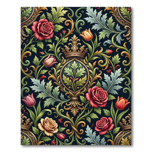 Ornate Royal Floral Crown Damask Rug