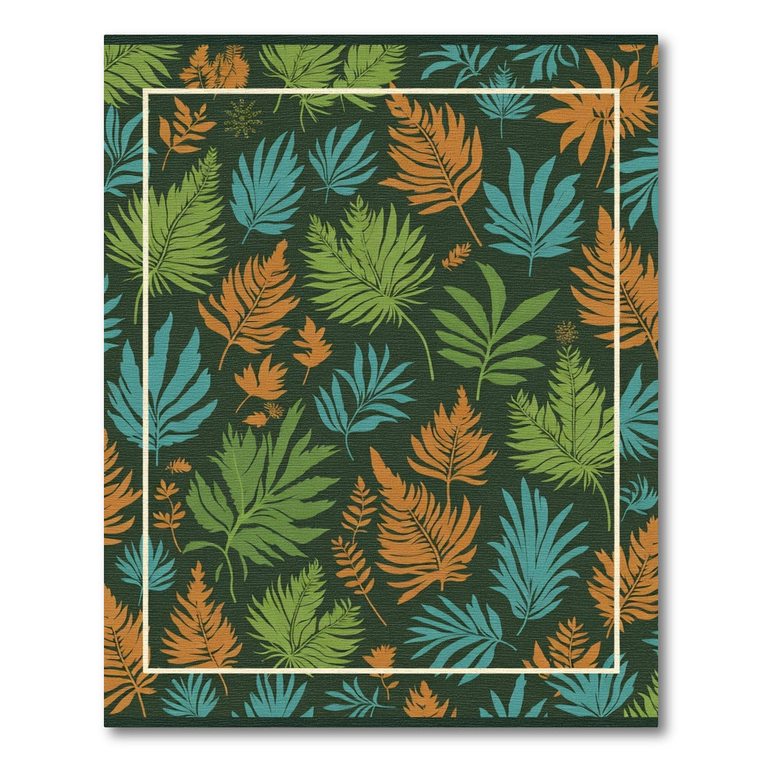 Tropical Leaf Medley Green Orange Blue Rug