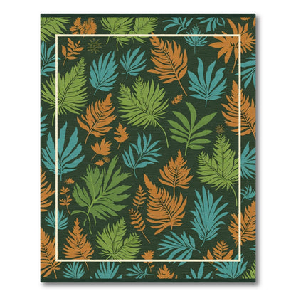 Tropical Leaf Medley Green Orange Blue Rug
