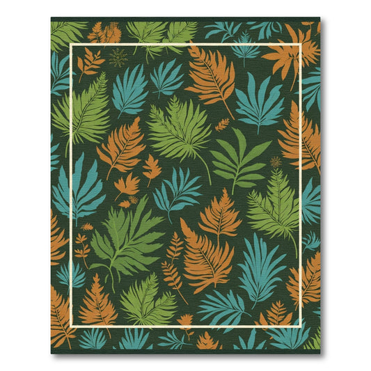 Tropical Leaf Medley Green Orange Blue Rug