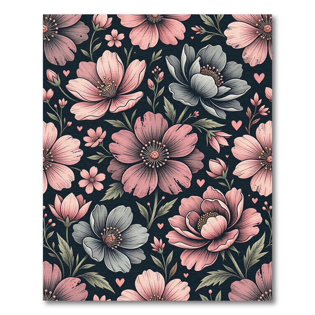 Botanical Pink and Gray Floral Garden Rug