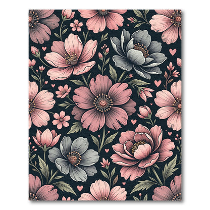 Botanical Pink and Gray Floral Garden Rug
