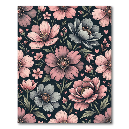Botanical Pink and Gray Floral Garden Rug