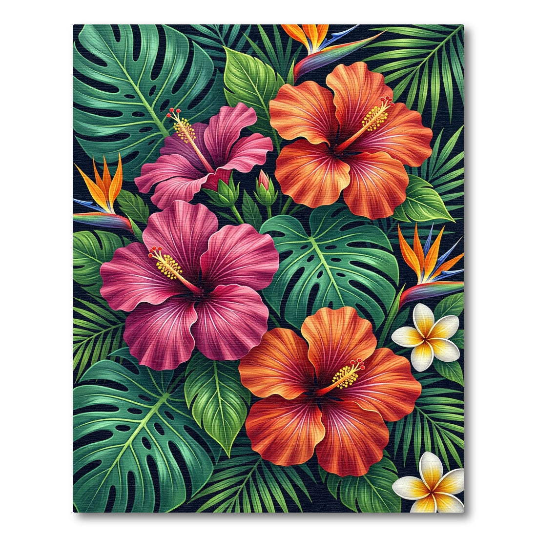 Vibrant Tropical Hibiscus Leaf Bouquet Rug