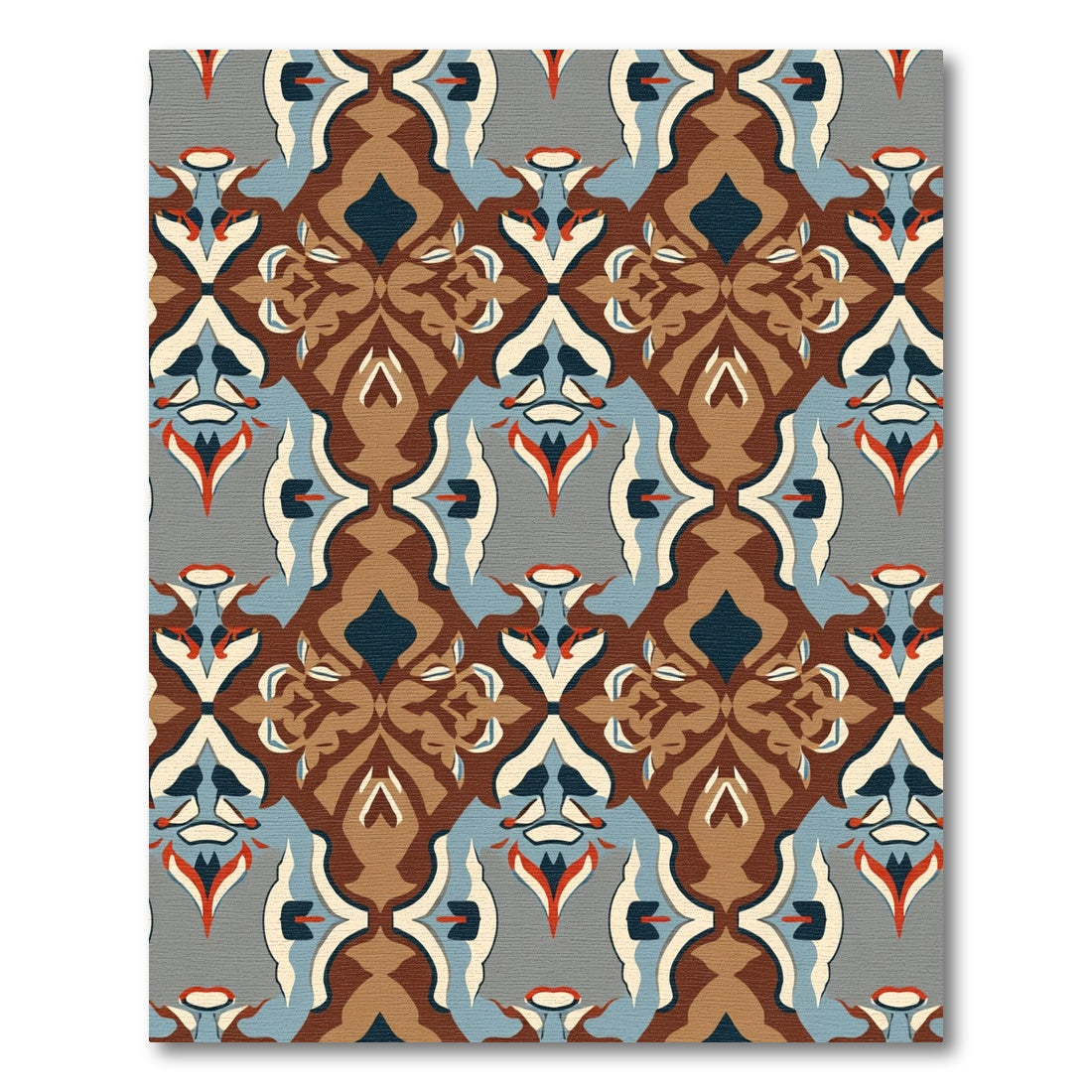 Brown Blue Medallion Symmetrical Art Rug