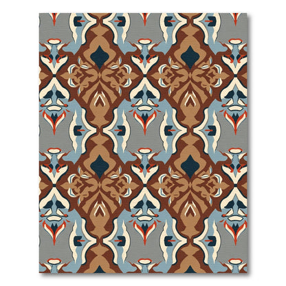Brown Blue Medallion Symmetrical Art Rug