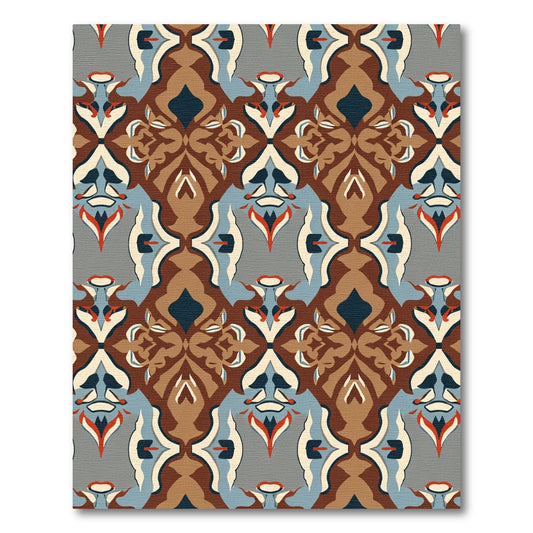 Brown Blue Medallion Symmetrical Art Rug