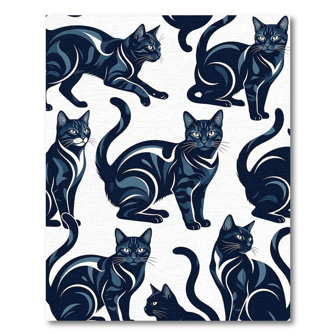 Midnight Blue Feline Silhouette Illustration Rug