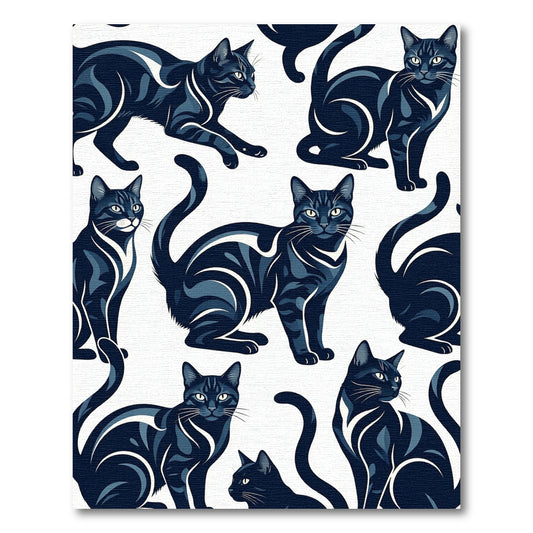 Midnight Blue Feline Silhouette Illustration Rug